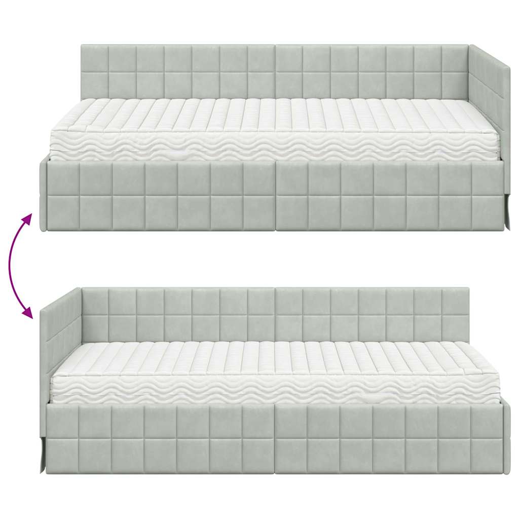 vidaXL Cadre de lit d'angle avec matelas et tête de lit 2 pcs Gris clair Velours