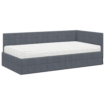 vidaXL Eckbettgestell mit Matratze mit Kopfteil 2 pcs Grau Samt