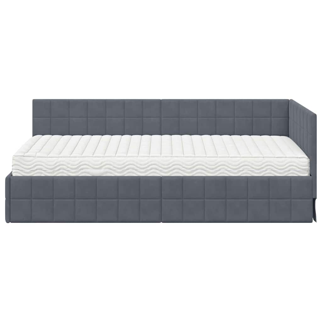 vidaXL Eckbettgestell mit Matratze mit Kopfteil 2 pcs Grau Samt