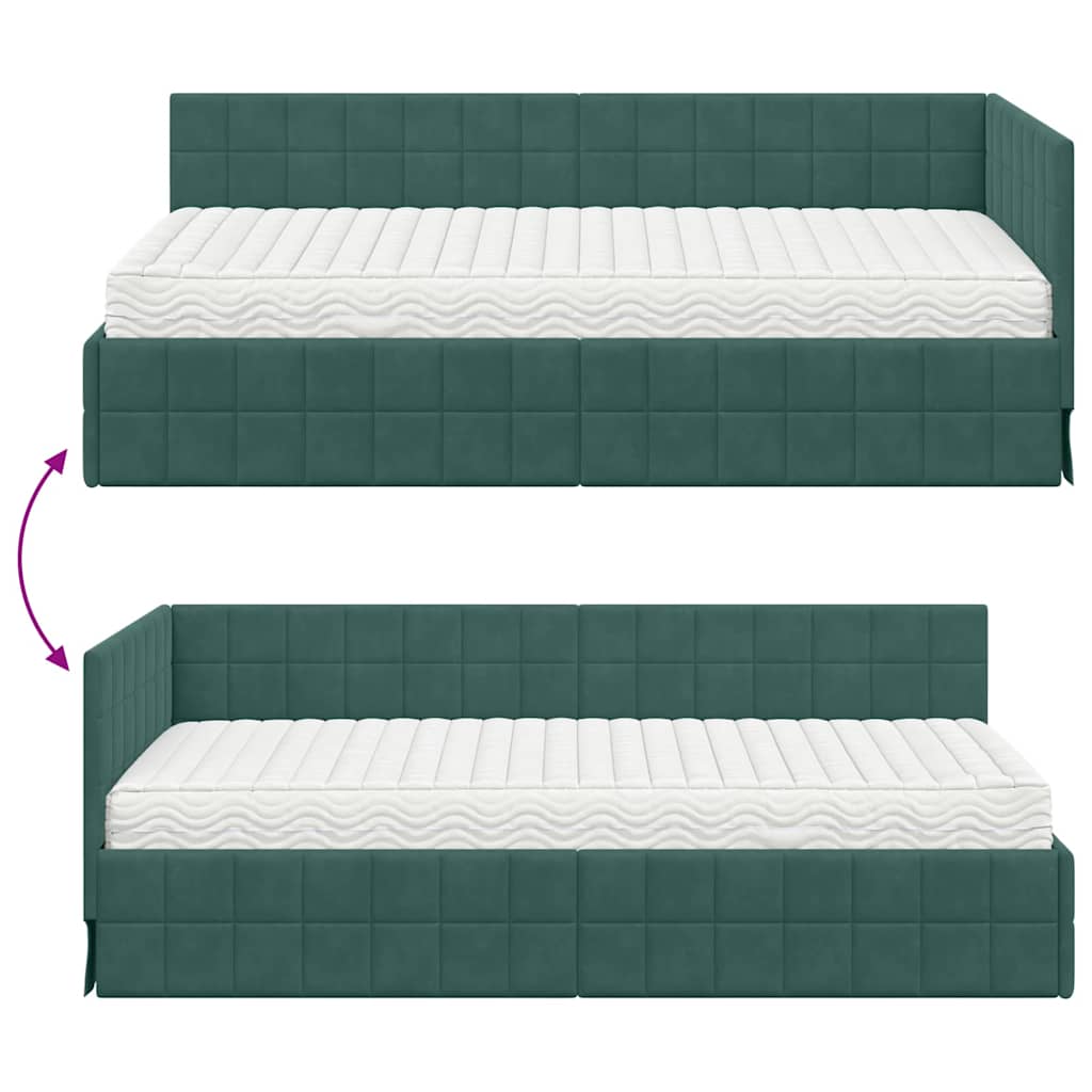 vidaXL Eckbettgestell mit Matratze mit Kopfteil 2 pcs Grün Samt