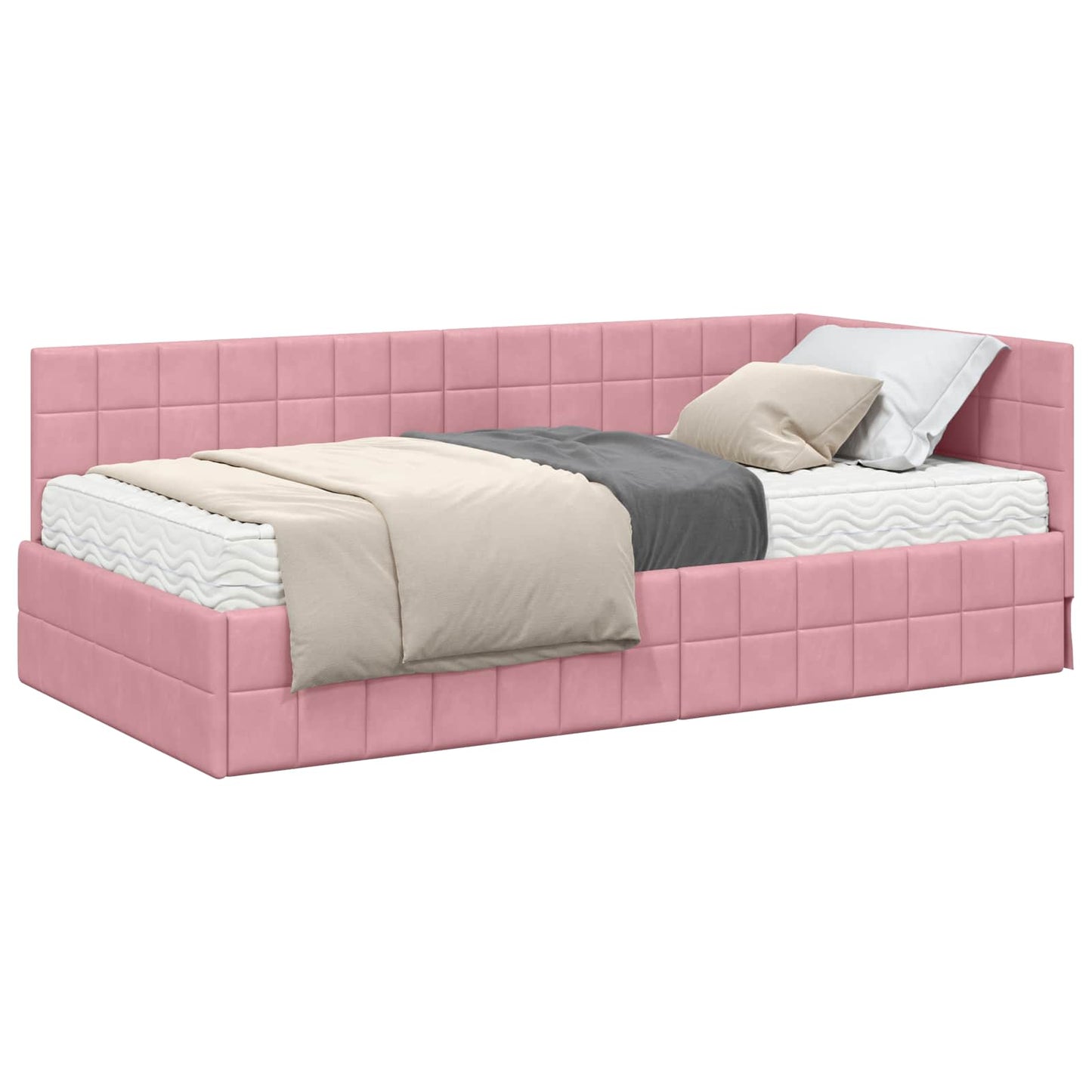 vidaXL Eckbettgestell mit Matratze mit Kopfteil 2 pcs Grau Samt