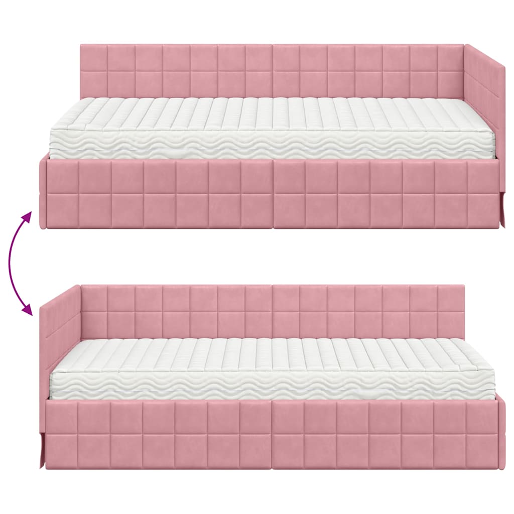 vidaXL Eckbettgestell mit Matratze mit Kopfteil 2 pcs Grau Samt