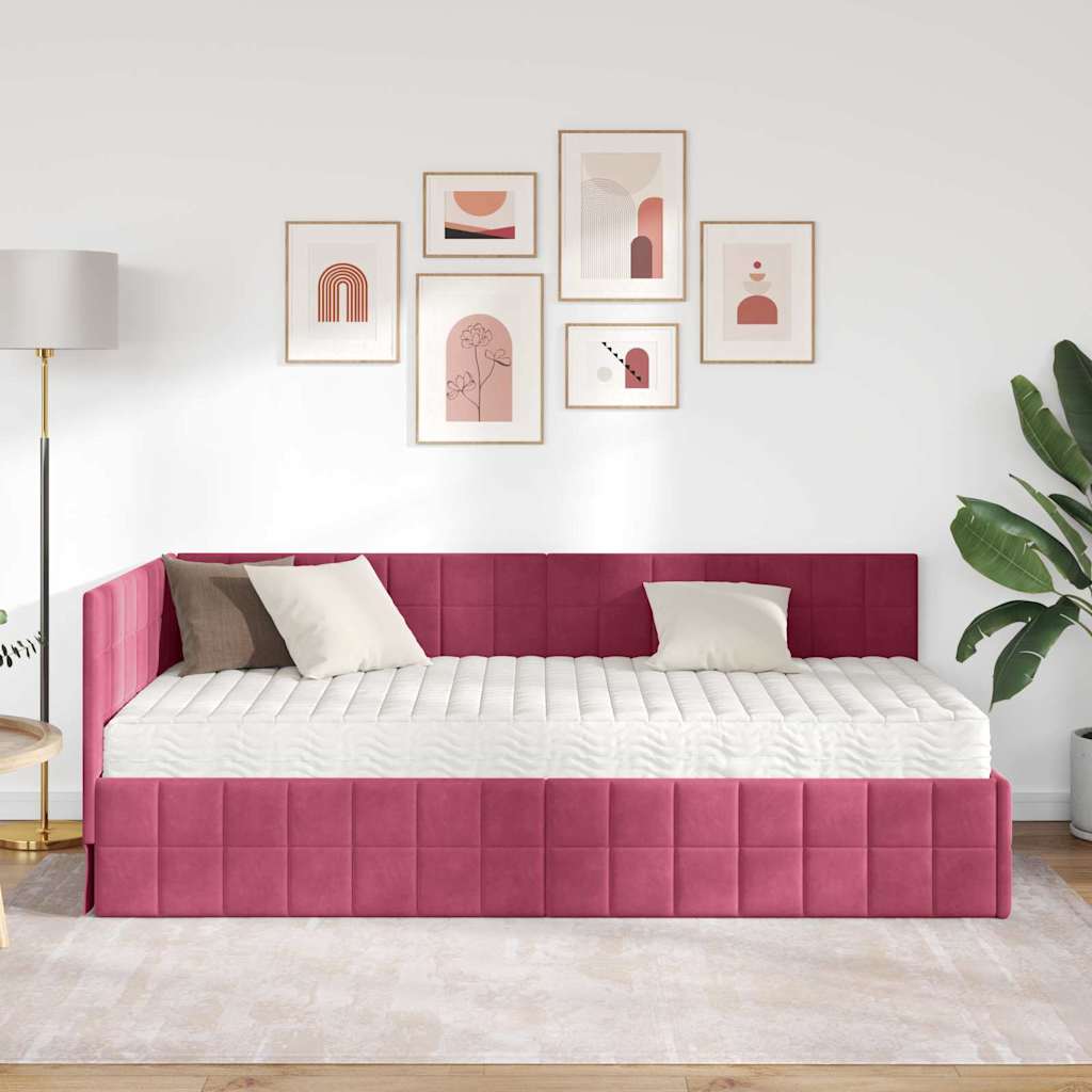 vidaXL Cadre de lit d'angle avec matelas et tête de lit 2 pcs Vert Velours