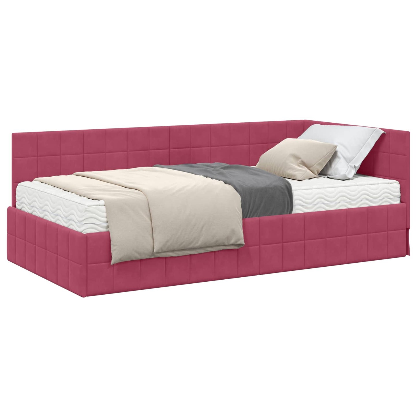 vidaXL Cadre de lit d'angle avec matelas et tête de lit 2 pcs Vert Velours