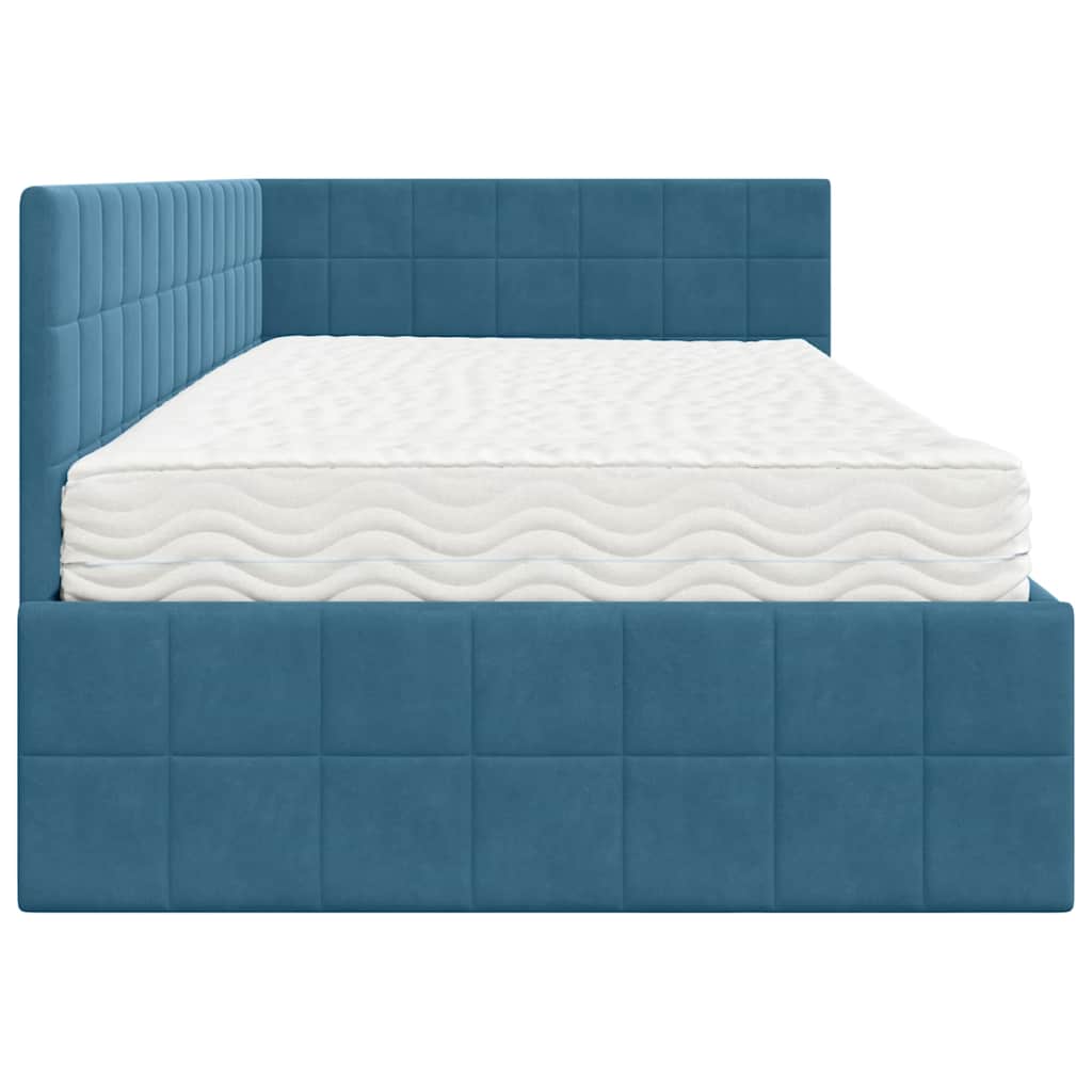 vidaXL Eckbettgestell mit Matratze mit Kopfteil 2 pcs Blau Samt