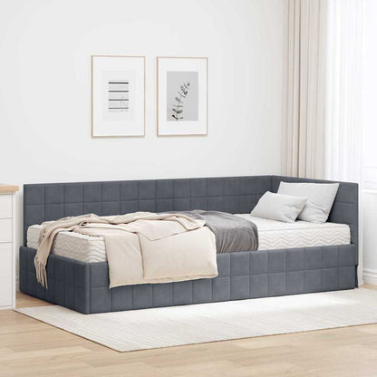 vidaXL Eckbettgestell mit Matratze mit Kopfteil 2 pcs Grau Samt