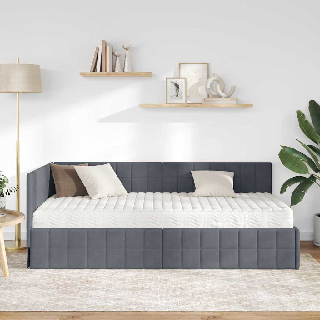 vidaXL Eckbettgestell mit Matratze mit Kopfteil 2 pcs Grau Samt