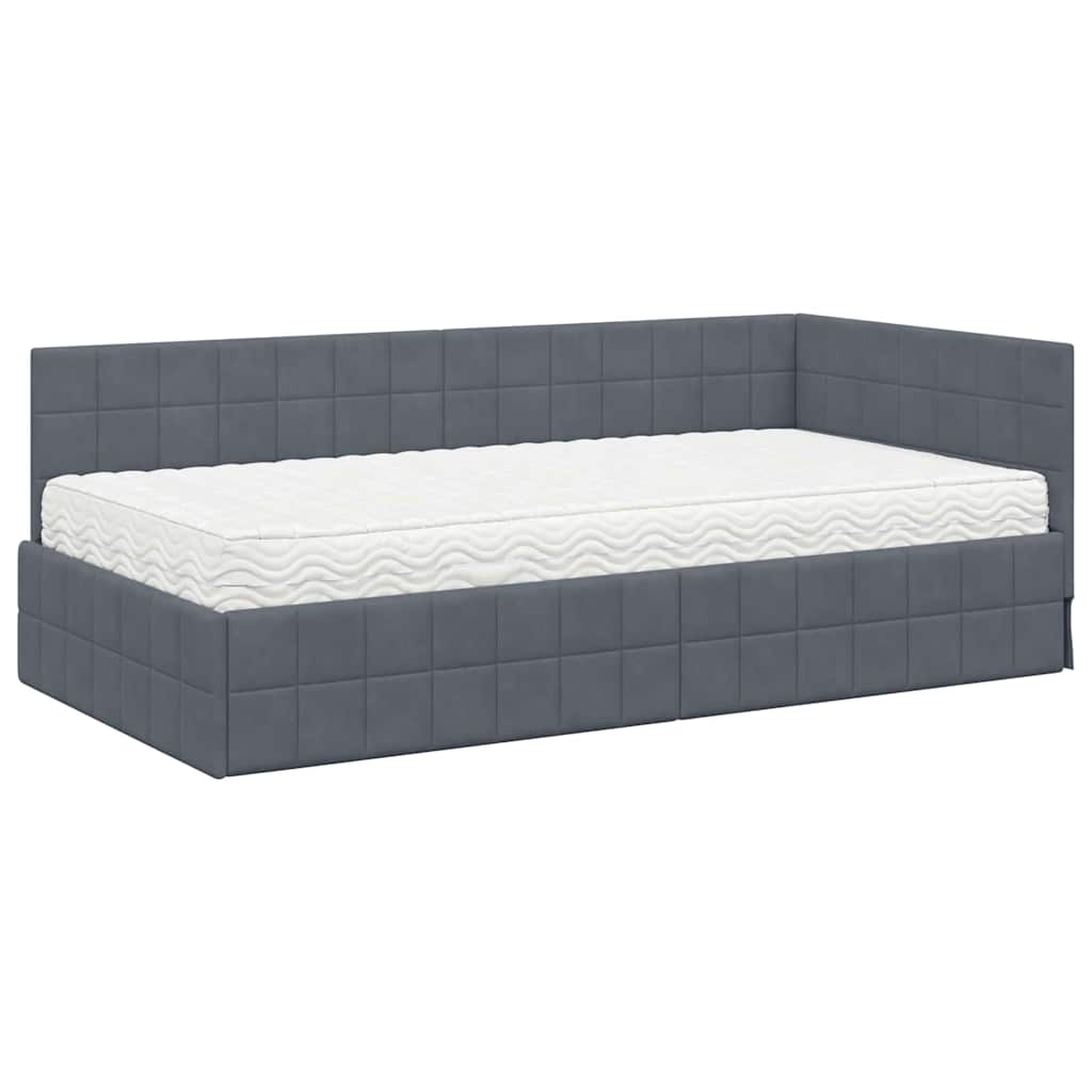 vidaXL Eckbettgestell mit Matratze mit Kopfteil 2 pcs Grau Samt
