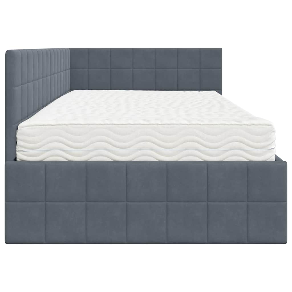 vidaXL Eckbettgestell mit Matratze mit Kopfteil 2 pcs Grau Samt