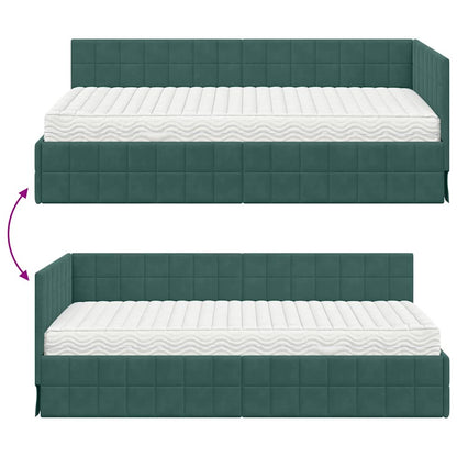 vidaXL Eckbettgestell mit Matratze mit Kopfteil 2 pcs Grün Samt