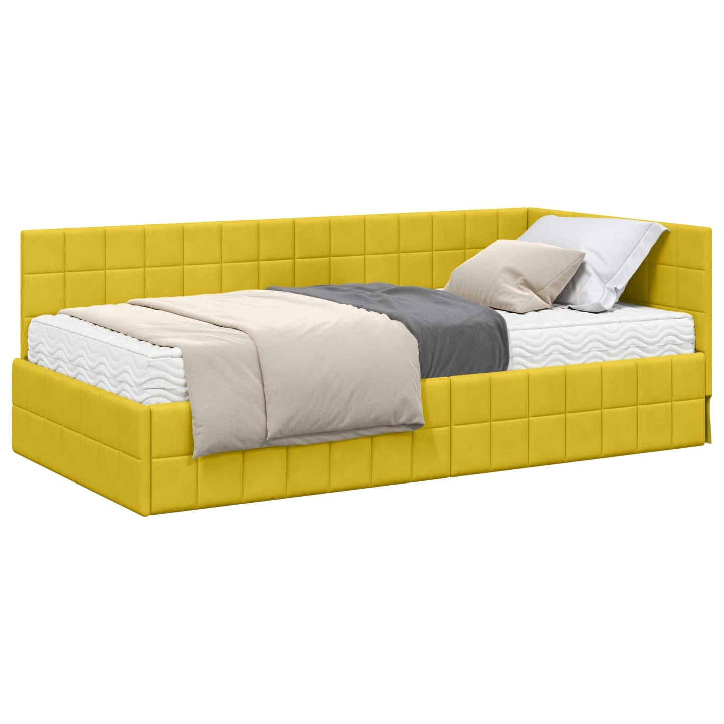 vidaXL Eckbettgestell mit Matratze mit Kopfteil 2 pcs Gelb Samt