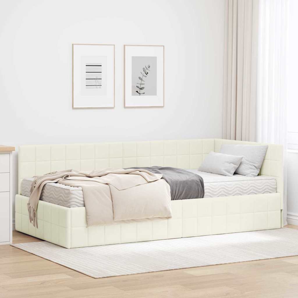 vidaXL Eckbettgestell mit Matratze mit Kopfteil 2 pcs Creme Samt