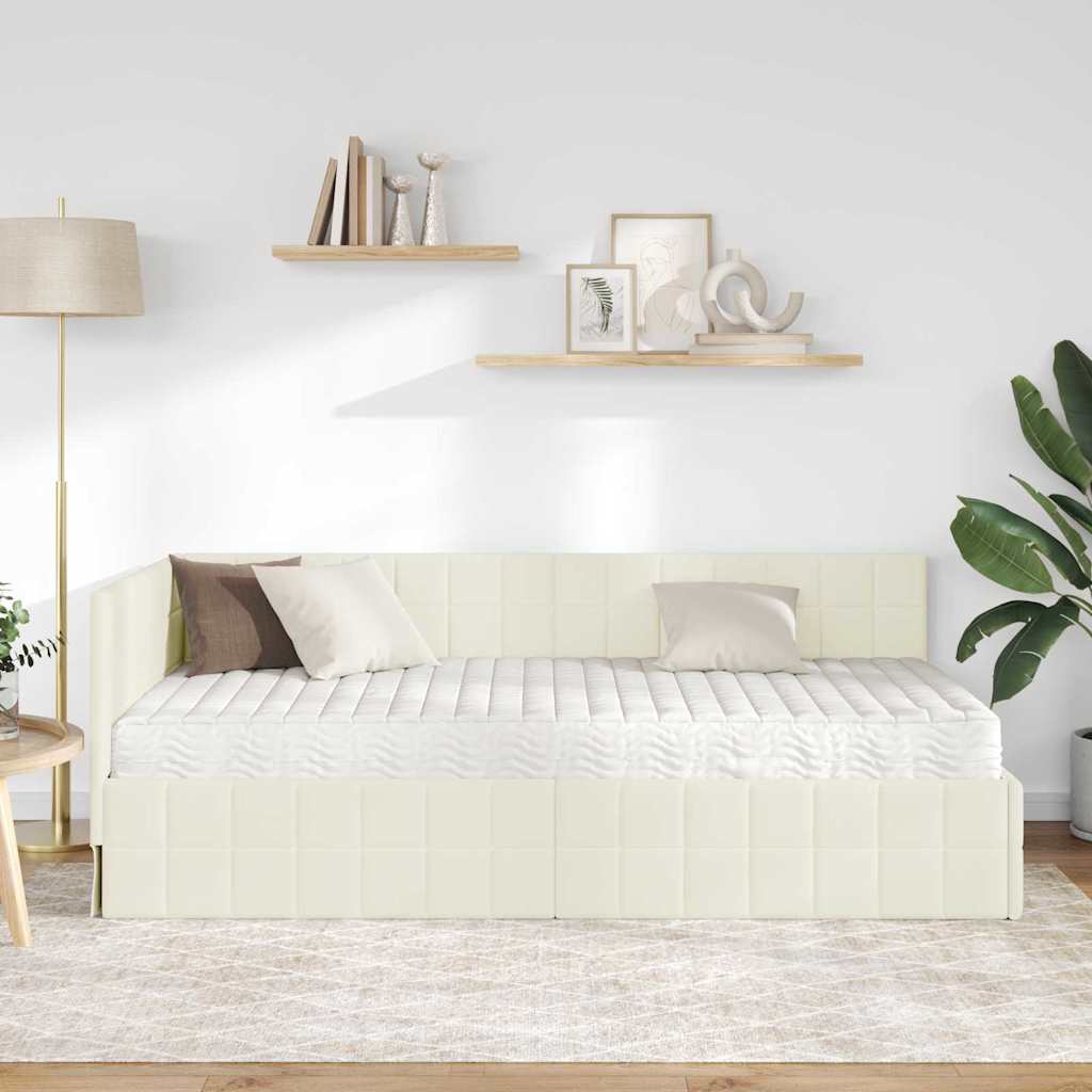 vidaXL Eckbettgestell mit Matratze mit Kopfteil 2 pcs Creme Samt