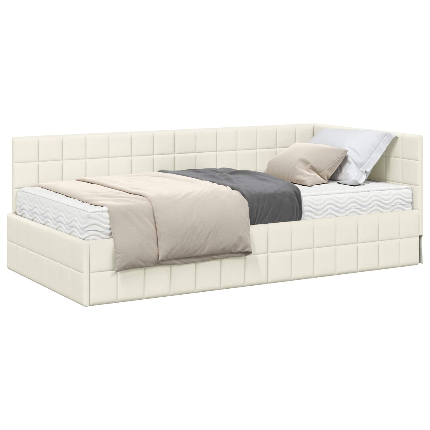vidaXL Eckbettgestell mit Matratze mit Kopfteil 2 pcs Creme Samt