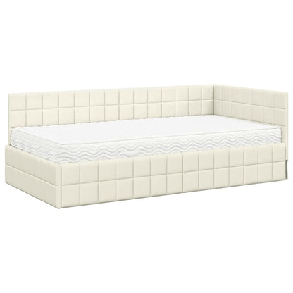 vidaXL Eckbettgestell mit Matratze mit Kopfteil 2 pcs Creme Samt