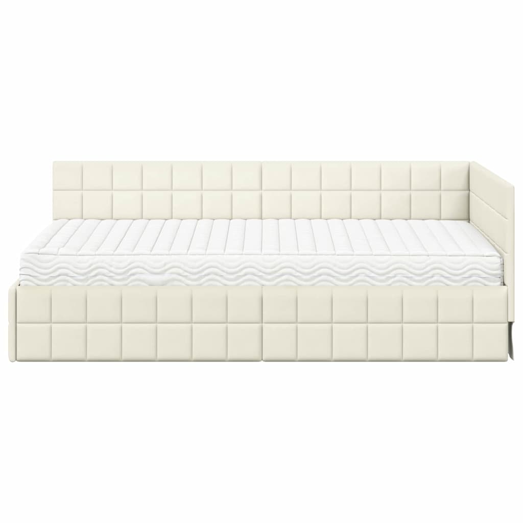 vidaXL Eckbettgestell mit Matratze mit Kopfteil 2 pcs Creme Samt