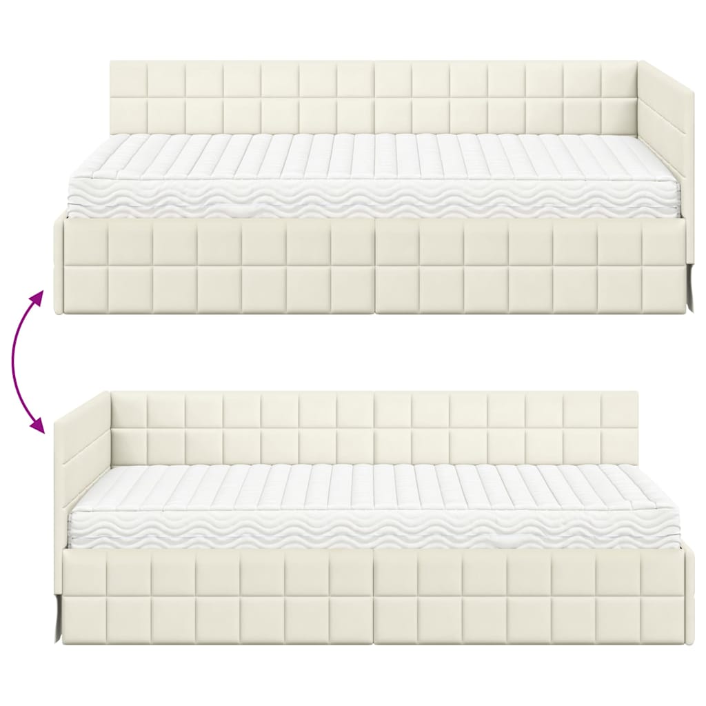 vidaXL Eckbettgestell mit Matratze mit Kopfteil 2 pcs Creme Samt