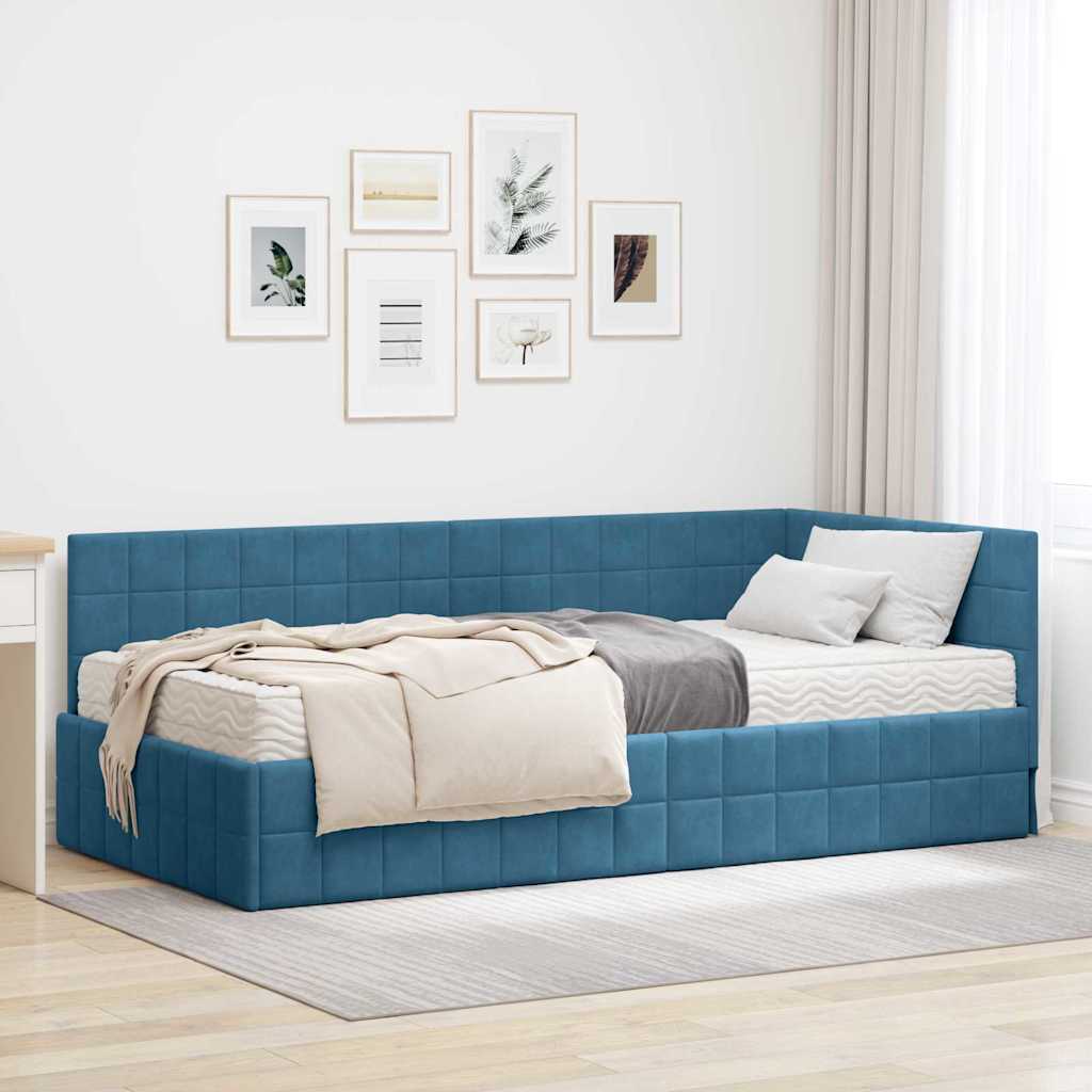vidaXL Eckbettgestell mit Matratze mit Kopfteil 2 pcs Blau Samt