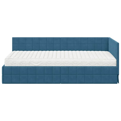 vidaXL Eckbettgestell mit Matratze mit Kopfteil 2 pcs Blau Samt