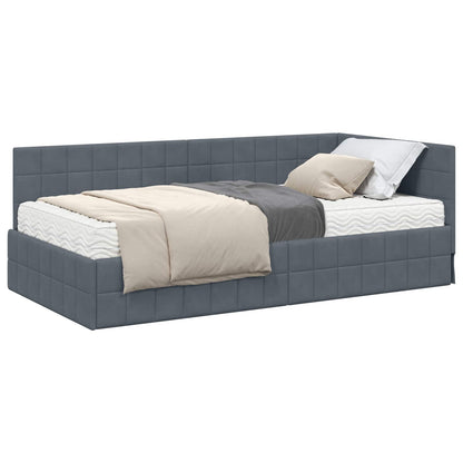 vidaXL Eckbettgestell mit Matratze mit Kopfteil 2 pcs Grau Samt