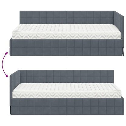 vidaXL Eckbettgestell mit Matratze mit Kopfteil 2 pcs Grau Samt