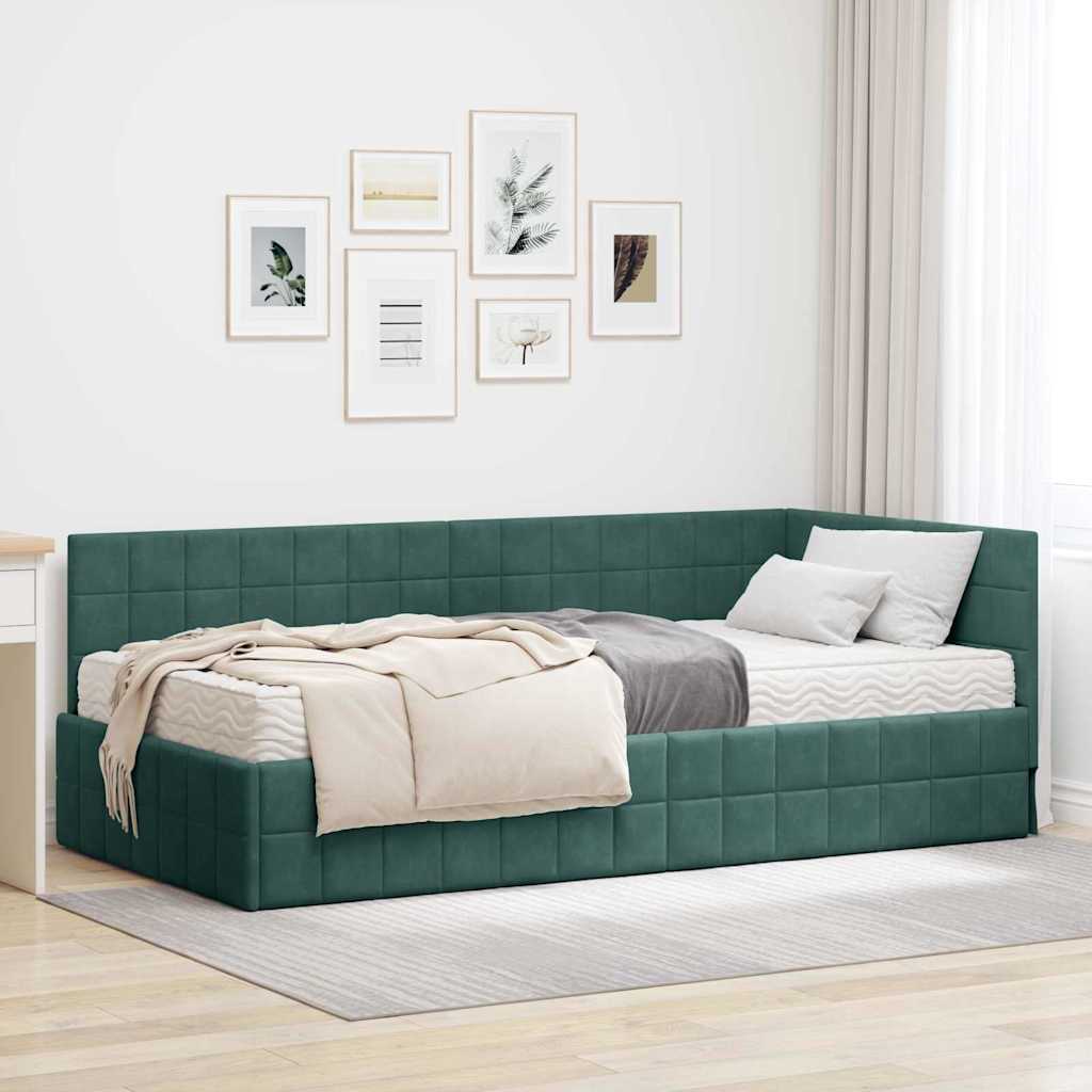 vidaXL Eckbettgestell mit Matratze mit Kopfteil 2 pcs Grün Samt