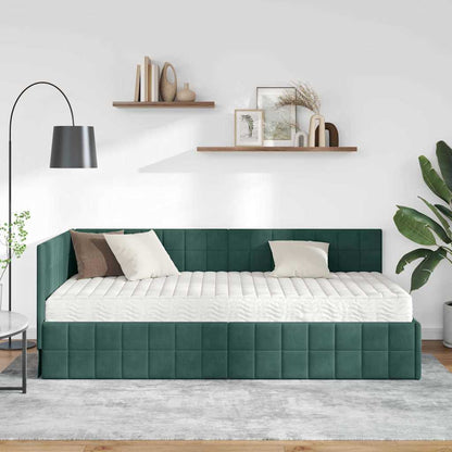 vidaXL Eckbettgestell mit Matratze mit Kopfteil 2 pcs Grün Samt