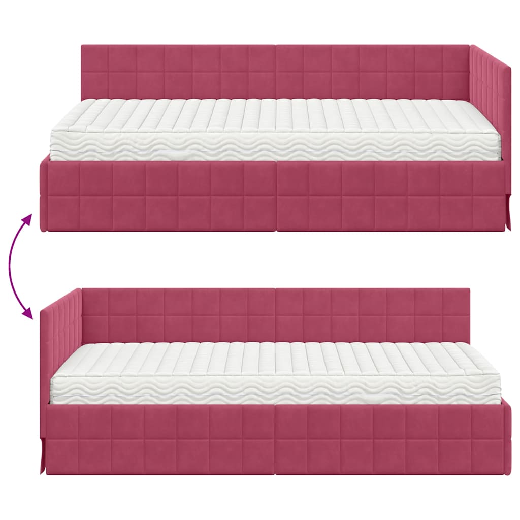 vidaXL Eckbettgestell mit Matratze mit Kopfteil 2 pcs Grün Samt