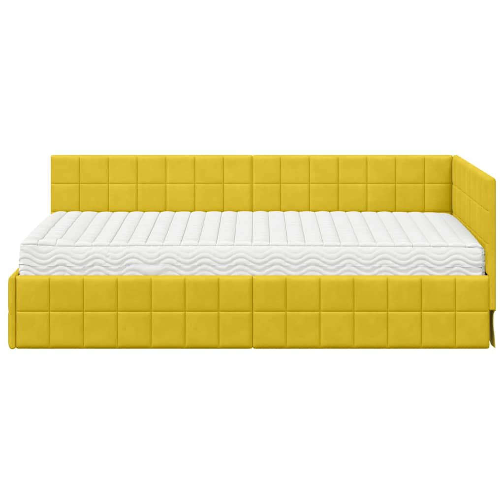 vidaXL Eckbettgestell mit Matratze mit Kopfteil 2 pcs Gelb Samt