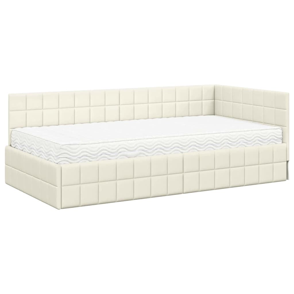 vidaXL Eckbettgestell mit Matratze mit Kopfteil 2 pcs Creme Samt