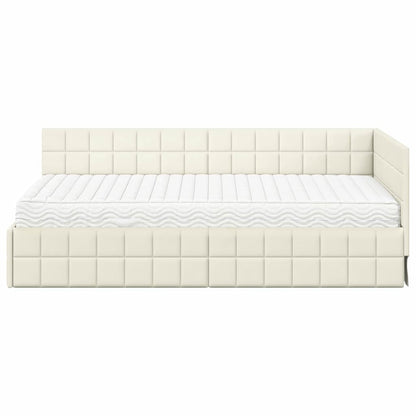 vidaXL Eckbettgestell mit Matratze mit Kopfteil 2 pcs Creme Samt