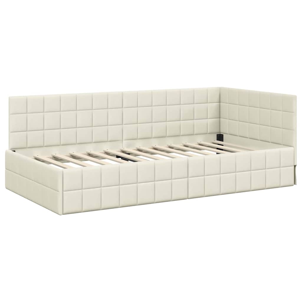 vidaXL Eckbettgestell mit Matratze mit Kopfteil 2 pcs Creme Samt