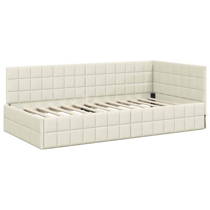 vidaXL Eckbettgestell mit Matratze mit Kopfteil 2 pcs Creme Samt