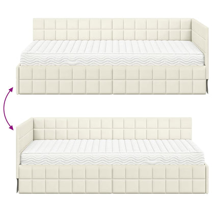 vidaXL Eckbettgestell mit Matratze mit Kopfteil 2 pcs Creme Samt