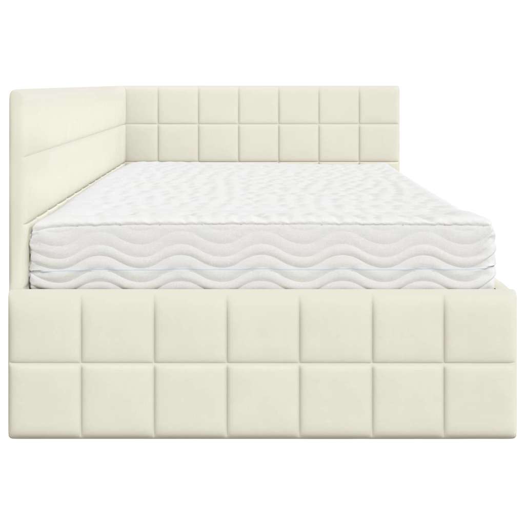 vidaXL Eckbettgestell mit Matratze mit Kopfteil 2 pcs Creme Samt