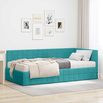 vidaXL Eckbettgestell mit Matratze mit Kopfteil 2 pcs Türkis Samt