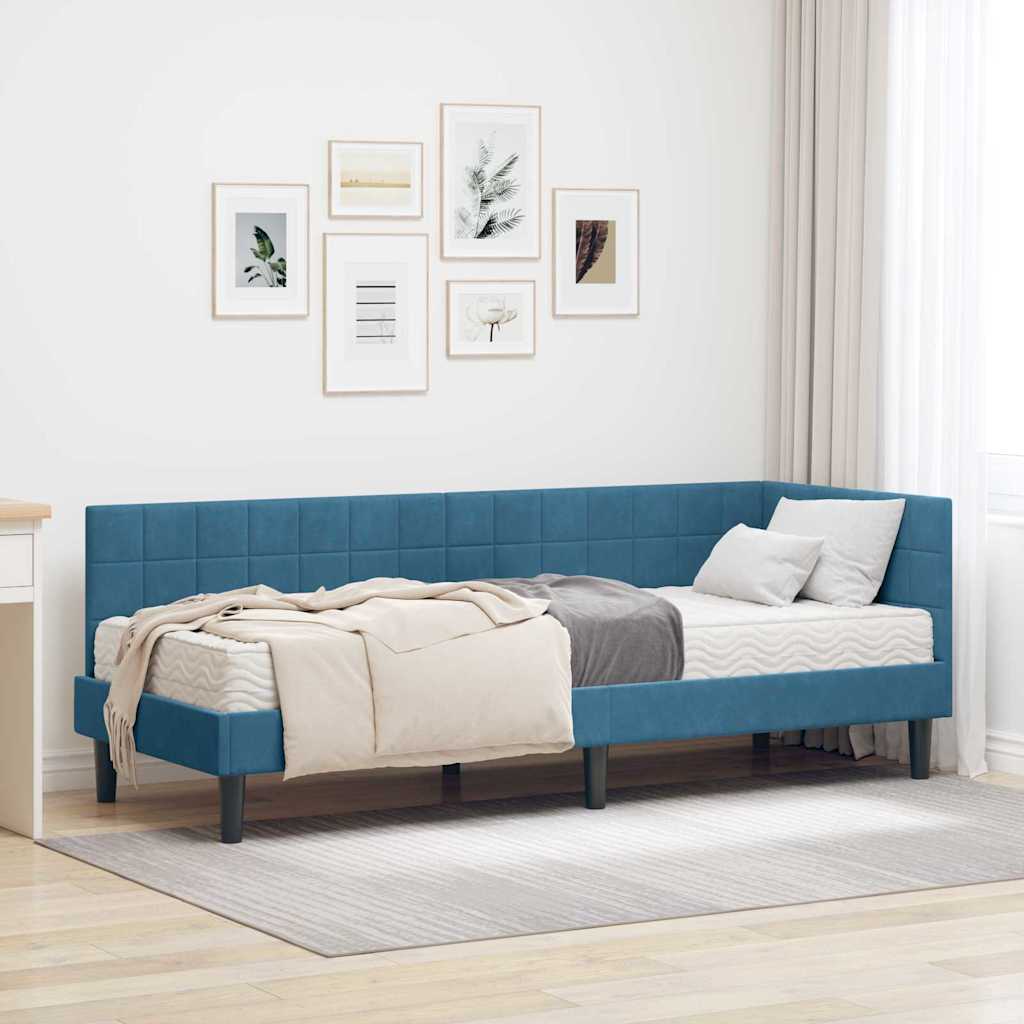 vidaXL Eckbettgestell mit Matratze mit Kopfteil 2 pcs Blau Samt