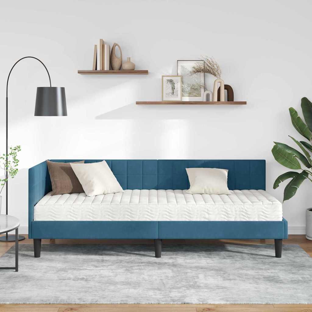 vidaXL Eckbettgestell mit Matratze mit Kopfteil 2 pcs Blau Samt