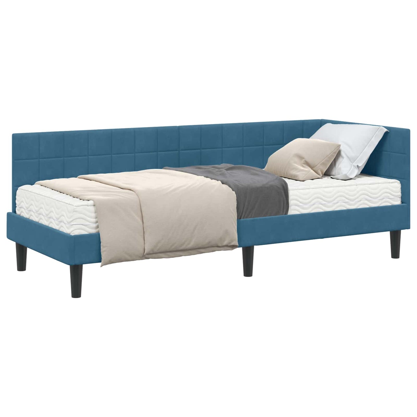vidaXL Eckbettgestell mit Matratze mit Kopfteil 2 pcs Blau Samt