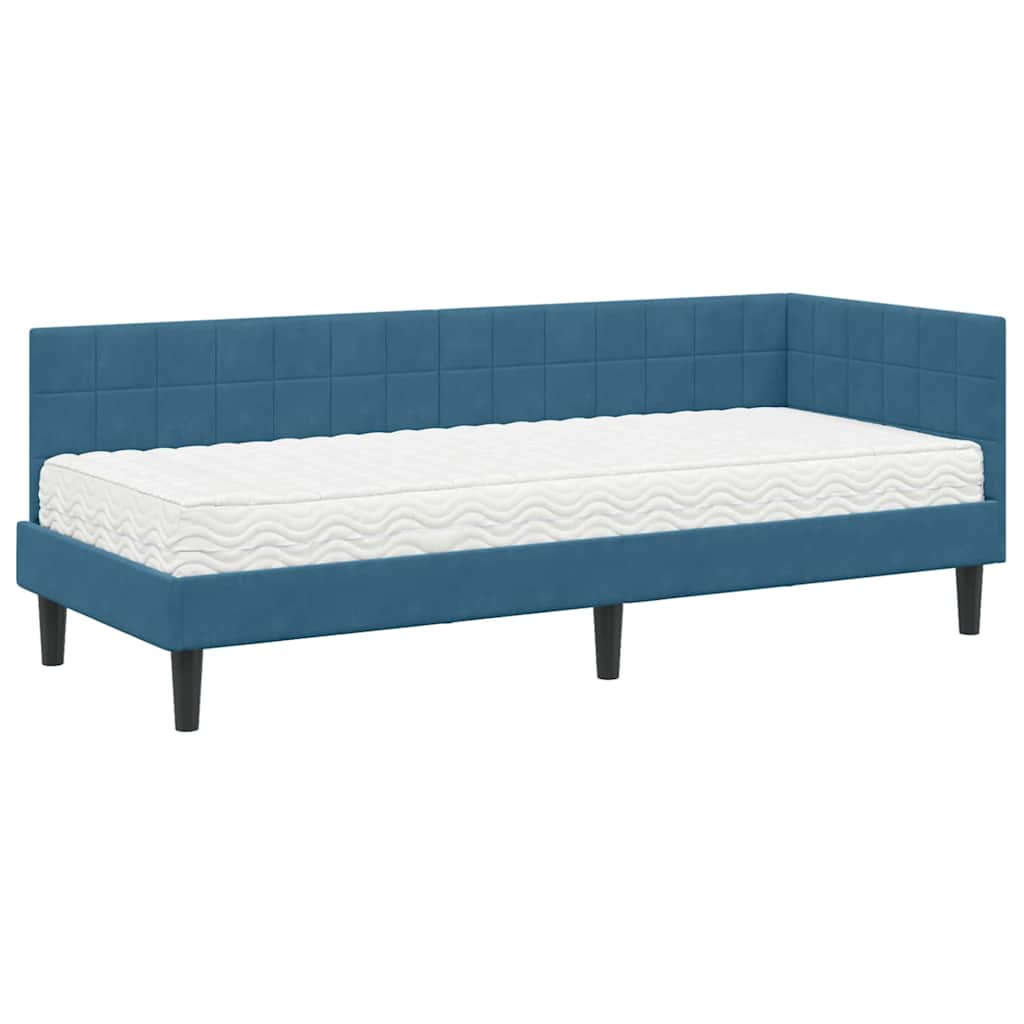 vidaXL Eckbettgestell mit Matratze mit Kopfteil 2 pcs Blau Samt