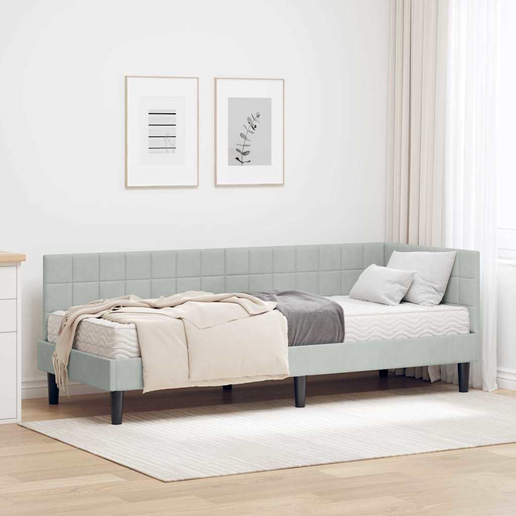 vidaXL Cadre de lit d'angle avec matelas et tête de lit 2 pcs Gris clair Velours