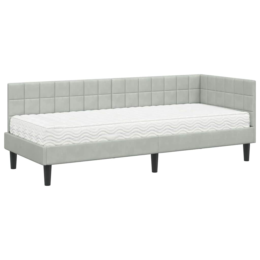 vidaXL Cadre de lit d'angle avec matelas et tête de lit 2 pcs Gris clair Velours