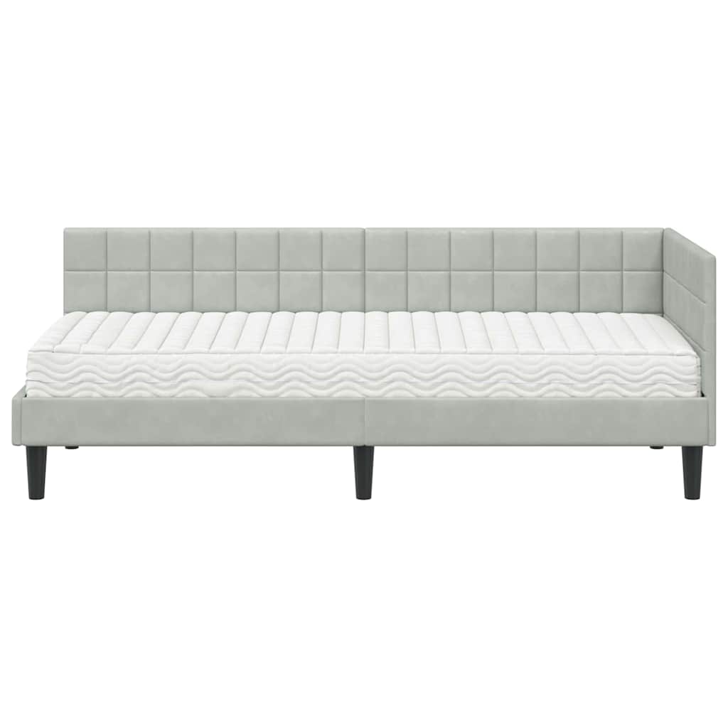 vidaXL Cadre de lit d'angle avec matelas et tête de lit 2 pcs Gris clair Velours