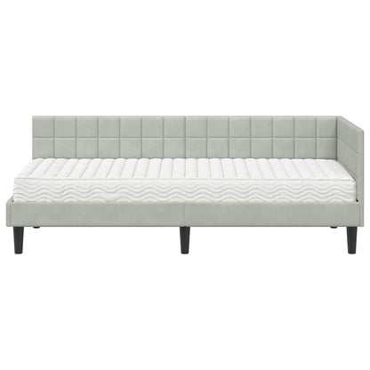 vidaXL Cadre de lit d'angle avec matelas et tête de lit 2 pcs Gris clair Velours