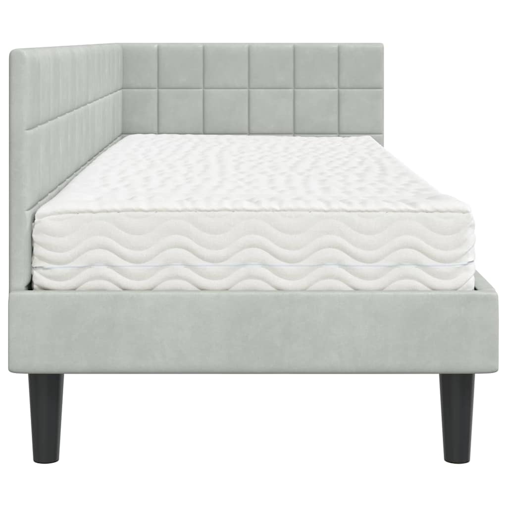 vidaXL Cadre de lit d'angle avec matelas et tête de lit 2 pcs Gris clair Velours
