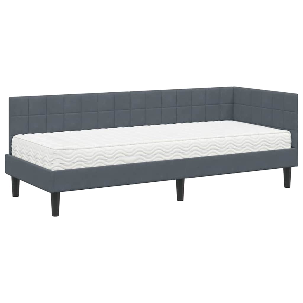 vidaXL Eckbettgestell mit Matratze mit Kopfteil 2 pcs Grau Samt