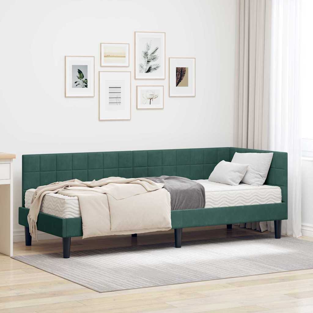 vidaXL Cadre de lit d'angle avec matelas et tête de lit 2 pcs Vert Velours