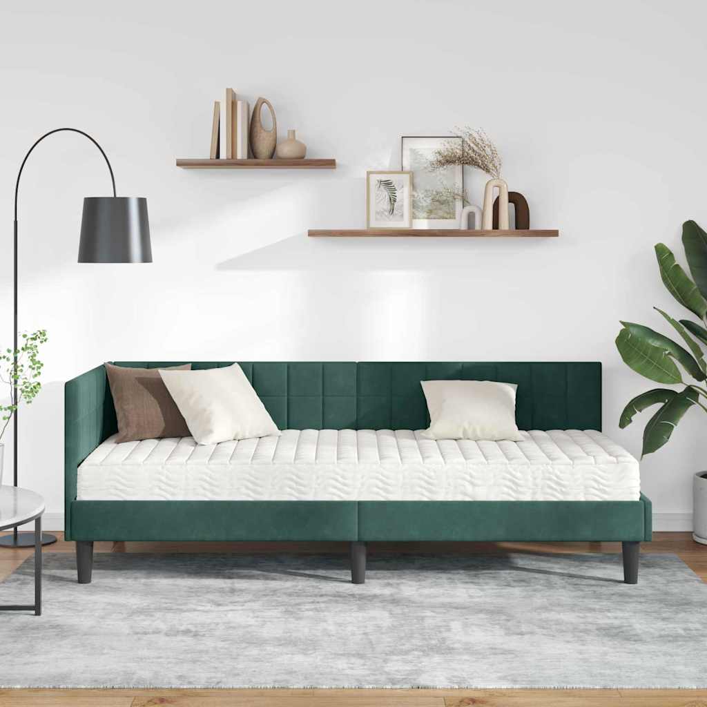 vidaXL Cadre de lit d'angle avec matelas et tête de lit 2 pcs Vert Velours