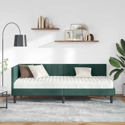 vidaXL Cadre de lit d'angle avec matelas et tête de lit 2 pcs Vert Velours