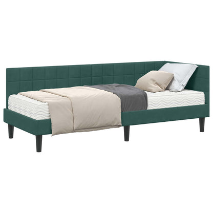 vidaXL Cadre de lit d'angle avec matelas et tête de lit 2 pcs Vert Velours
